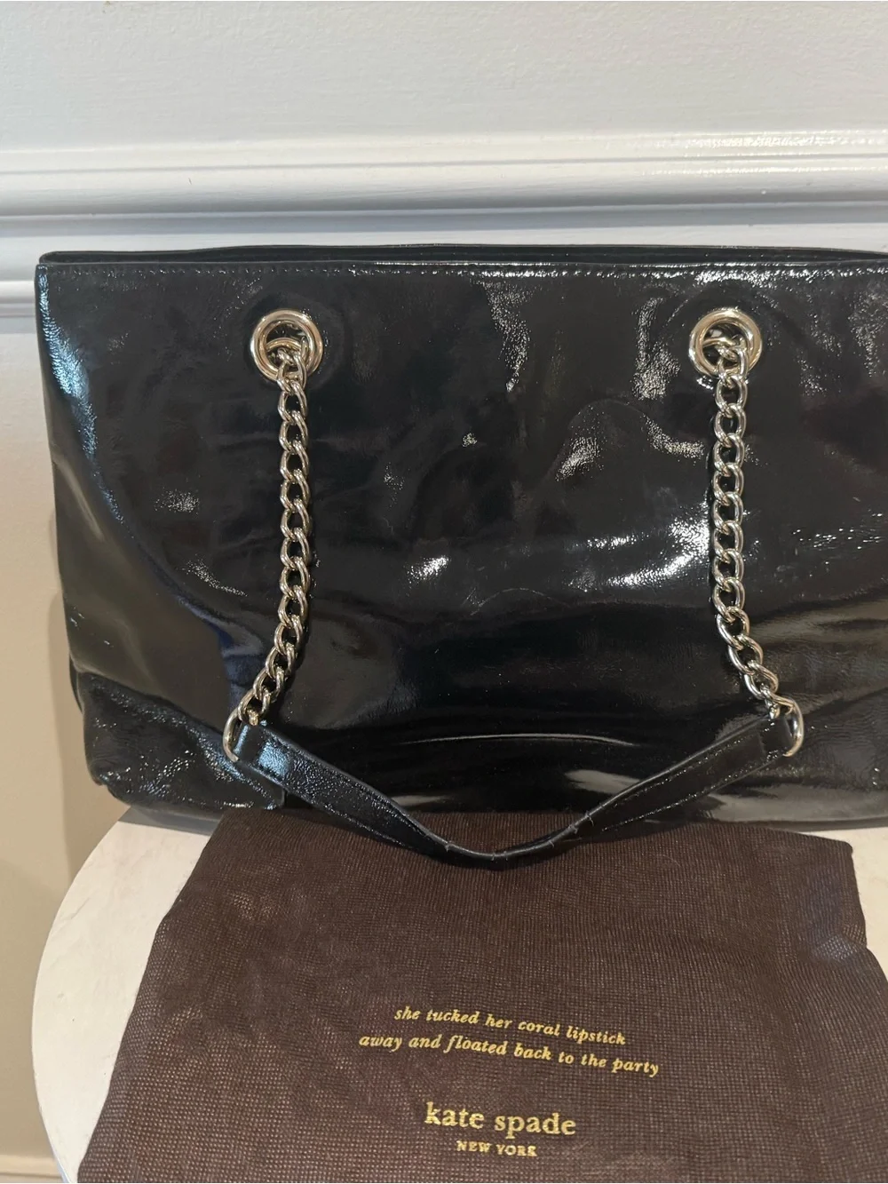 kate spade Black Patent Leather Chain-Handle Shoulder Tote